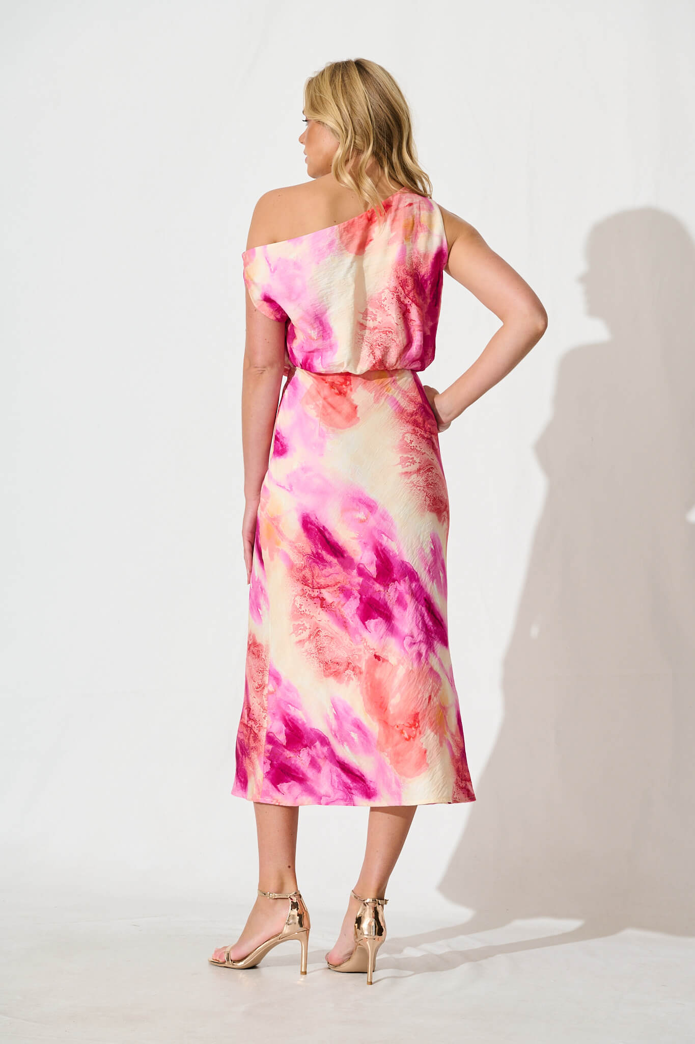 Georgiana Midi Dress in Magenta with Multi Watercolour