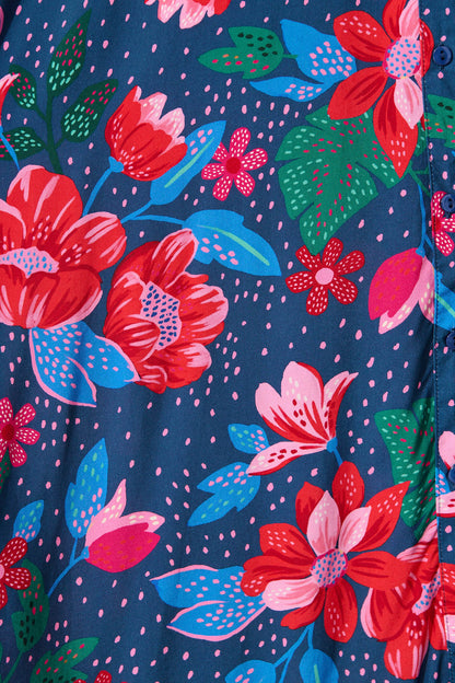 Sweet Lover Midi Dress in Navy with Red Floral