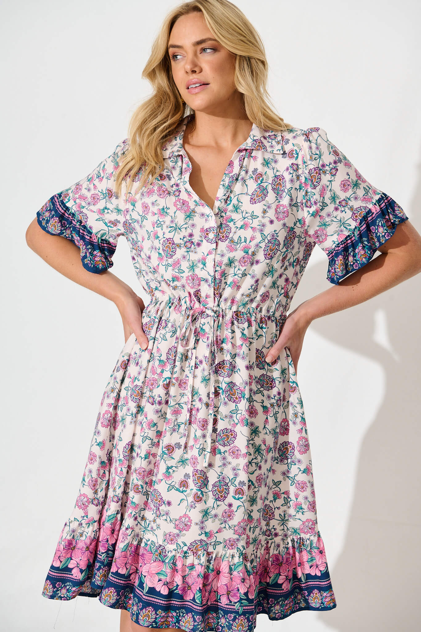 Samison Dress in Pink and Blue Floral
