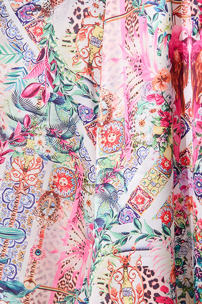 Kiss Me Halter Neck Maxi Dress in White Multi Satin