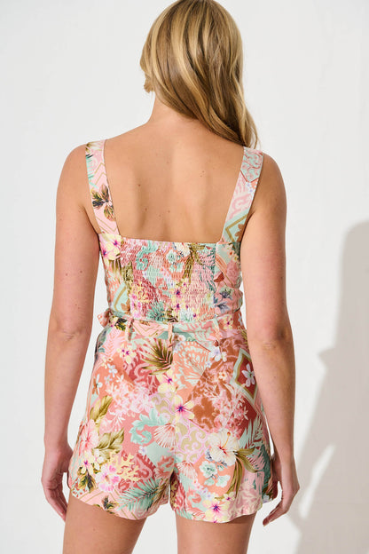 Roxiana Playsuit in Tropical Patchwork Print