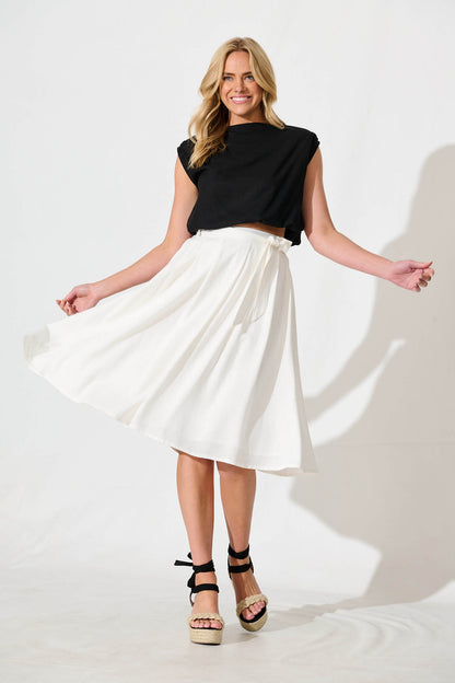 Bailey Midi Skirt in White Linen