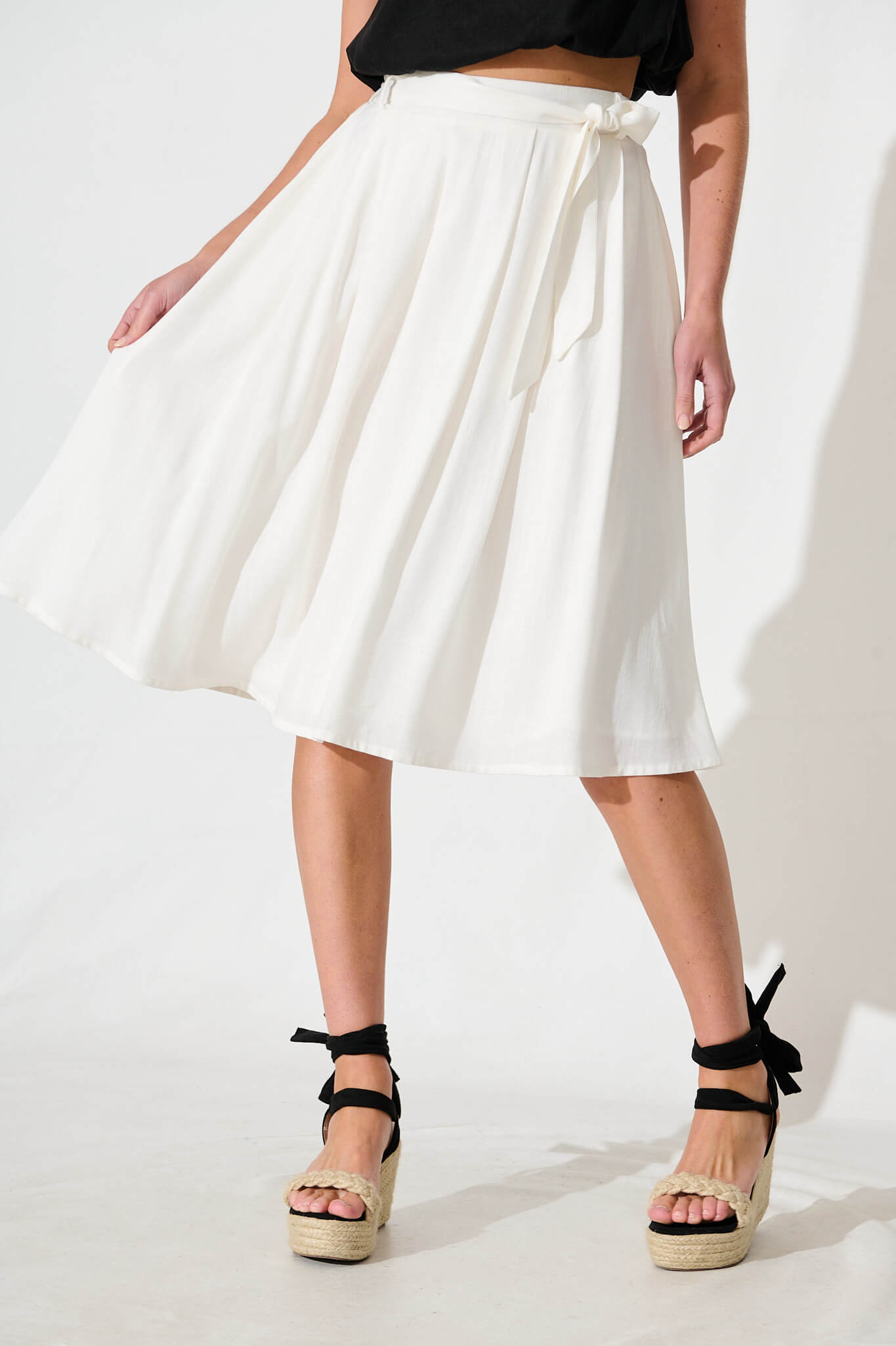 Bailey Midi Skirt in White Linen