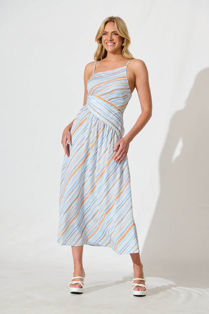 Desirae Midi Sundress in Blue Multi Stripe