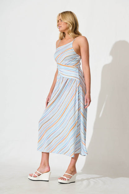 Desirae Midi Sundress in Blue Multi Stripe