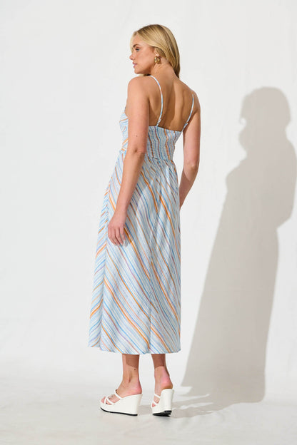 Desirae Midi Sundress in Blue Multi Stripe