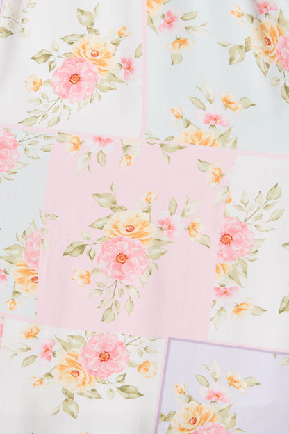 Paige Midi Dress In Pastel Floral Patchwork Linen Blend