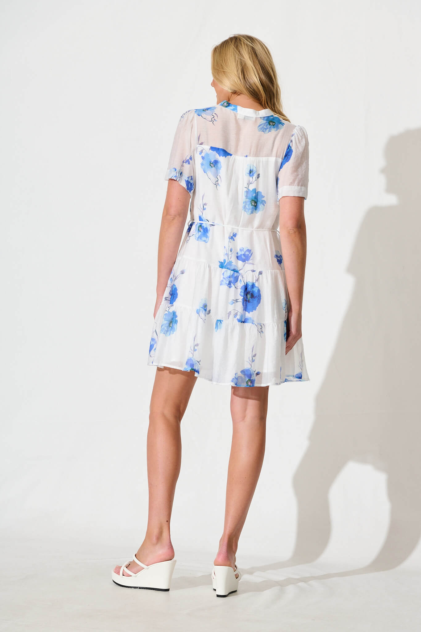 Lorea Dress in White with Blue Floral