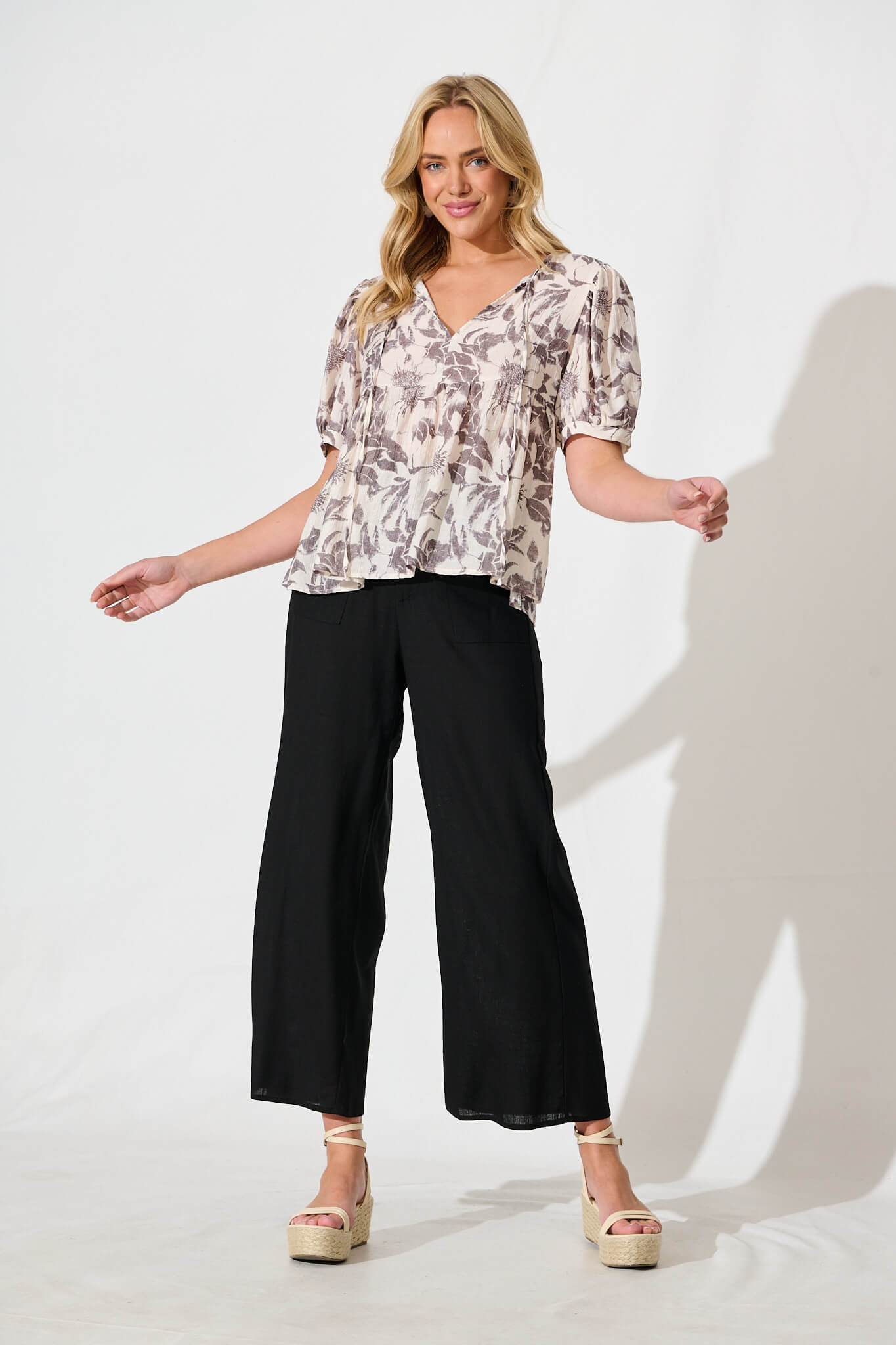 Nalini Top in White with Black Flower