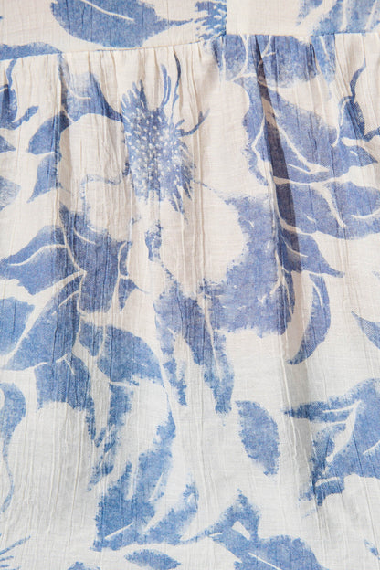 Nalini Top in White with Blue Flower