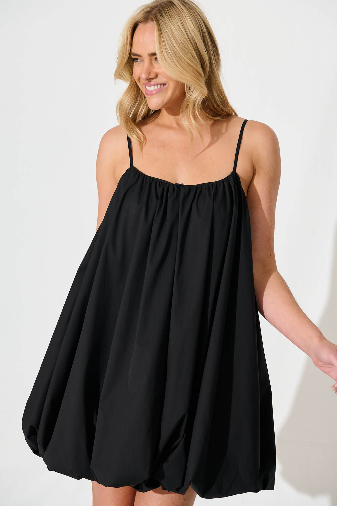 Bryson Bubble Hem Dress in Black Cotton