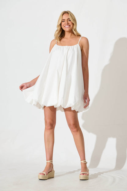 Bryson Bubble Hem Dress in White Cotton