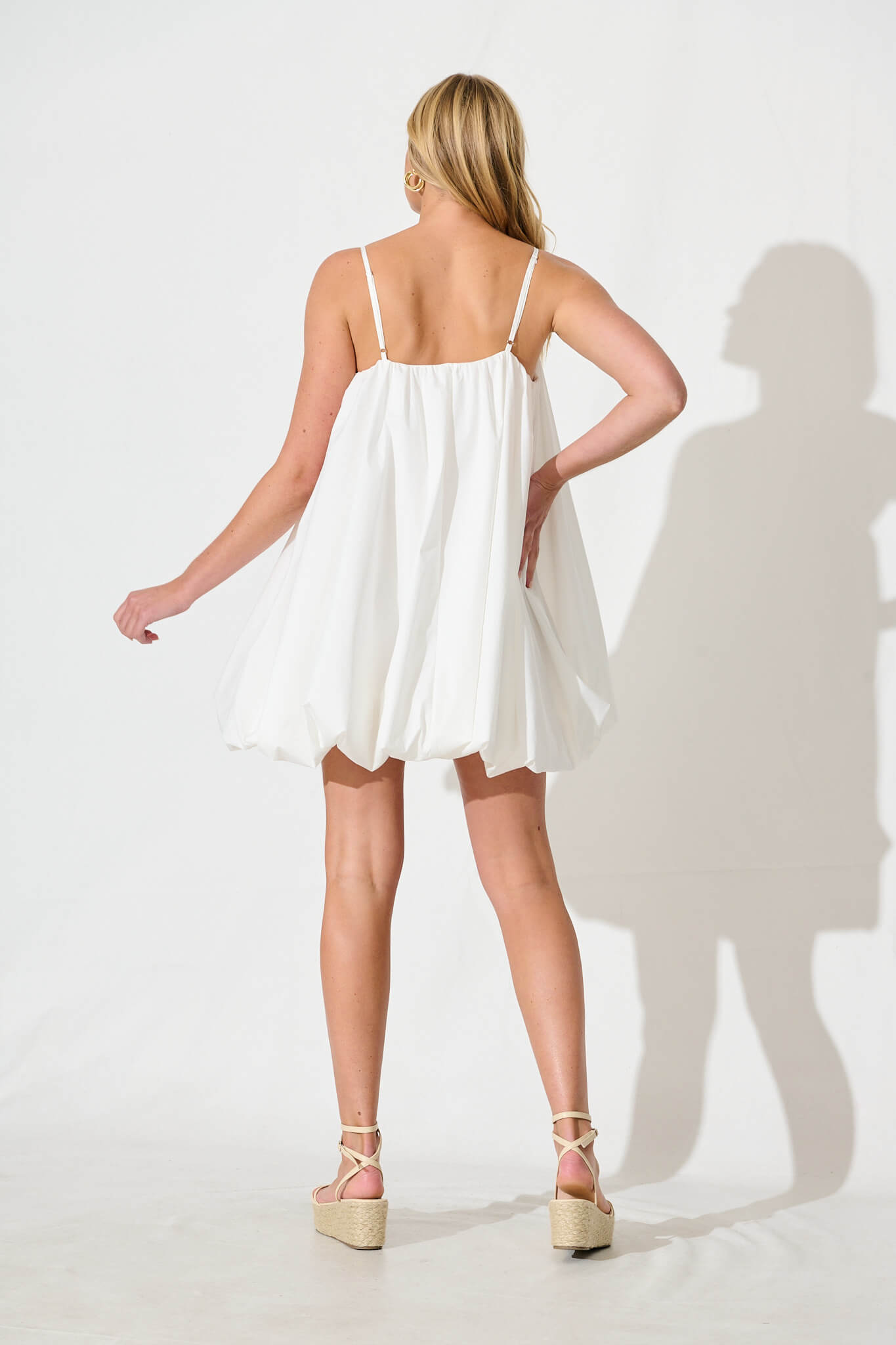Bryson Bubble Hem Dress in White Cotton