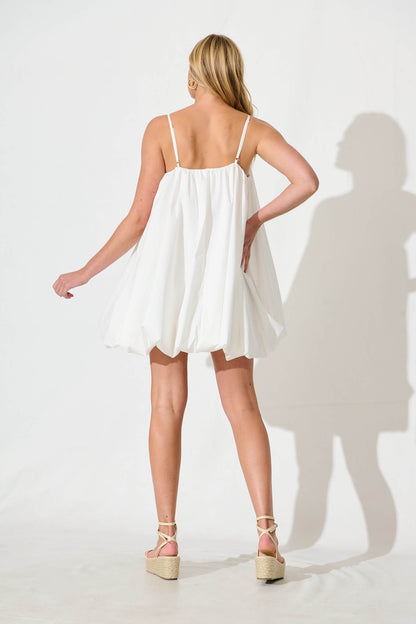 Bryson Bubble Hem Dress in White Cotton