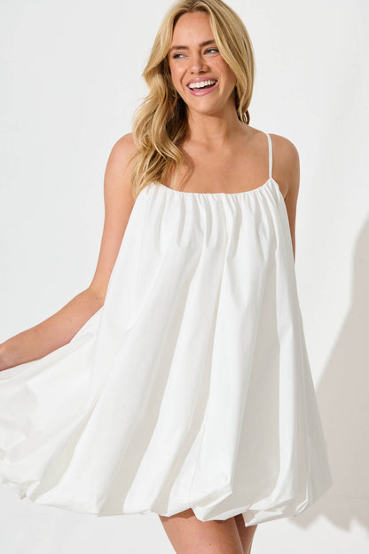Bryson Bubble Hem Dress in White Cotton