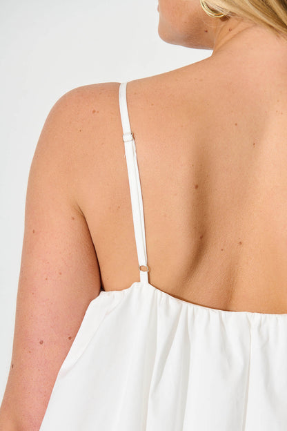 Bryson Bubble Hem Dress in White Cotton