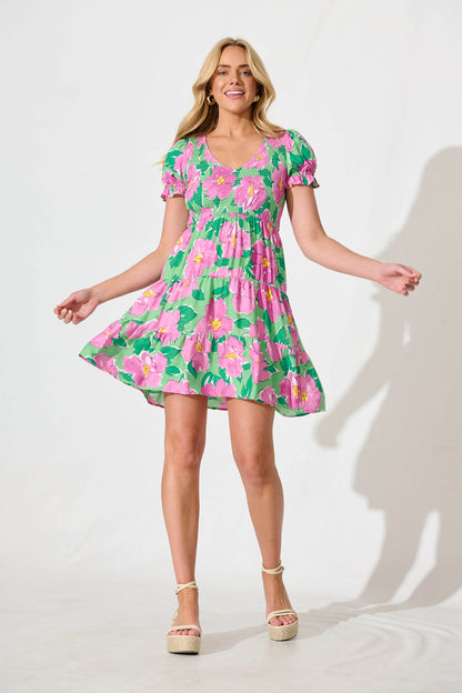 Clemente Dress in Green and Purple Floral