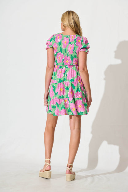 Clemente Dress in Green and Purple Floral
