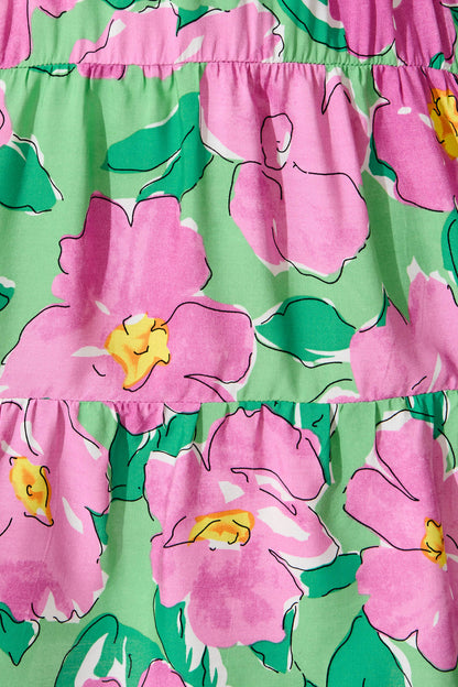 Clemente Dress in Green and Purple Floral