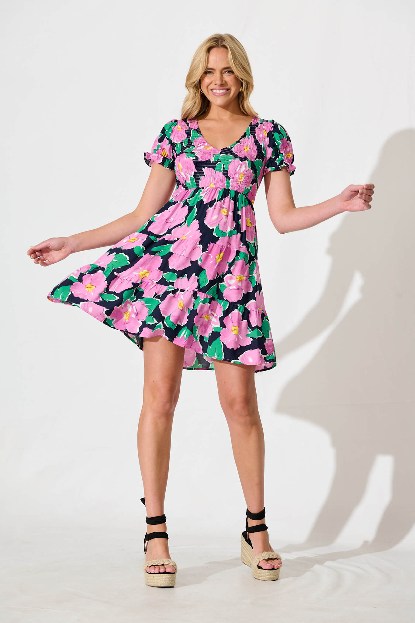 Clemente Dress in Black and Purple Floral