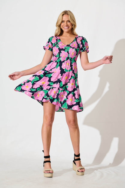 Clemente Dress in Black and Purple Floral