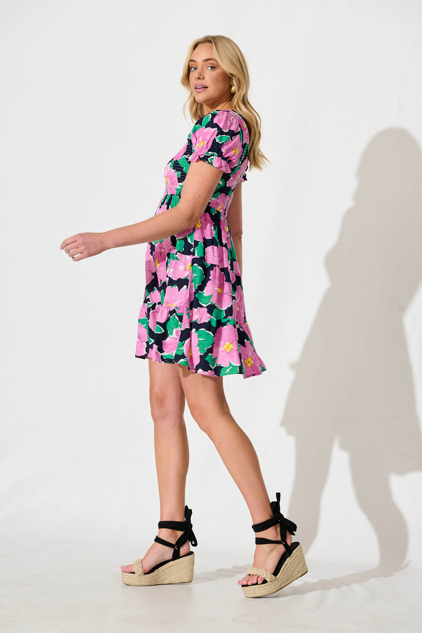 Clemente Dress in Black and Purple Floral