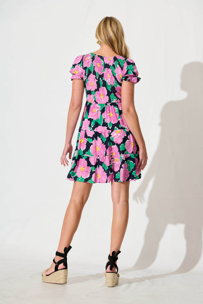 Clemente Dress in Black and Purple Floral