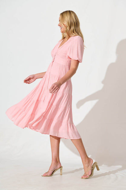 Modica Midi Dress in Pale Pink Chiffon