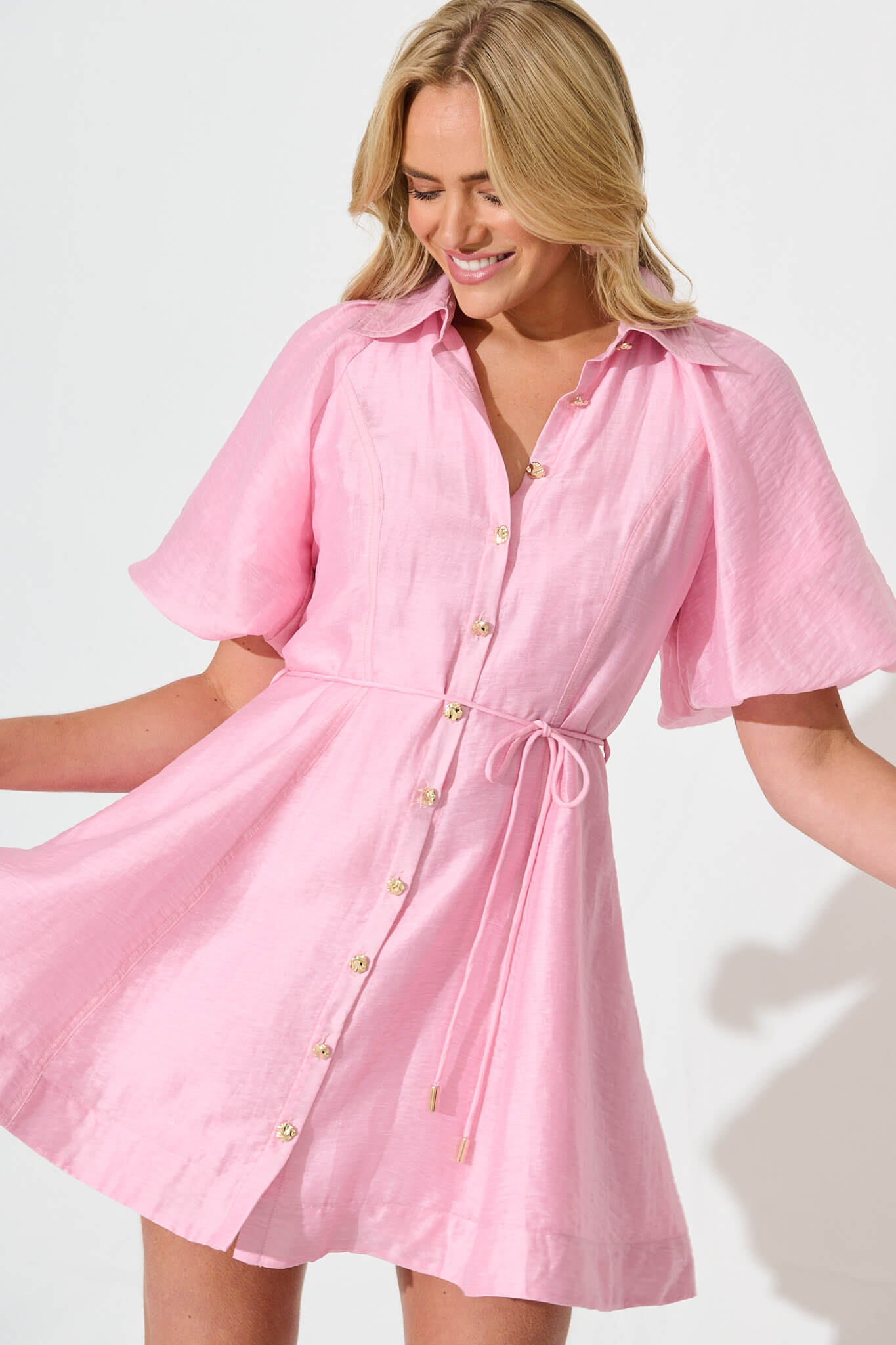 Admirer Shirt Dress in Pink Organza