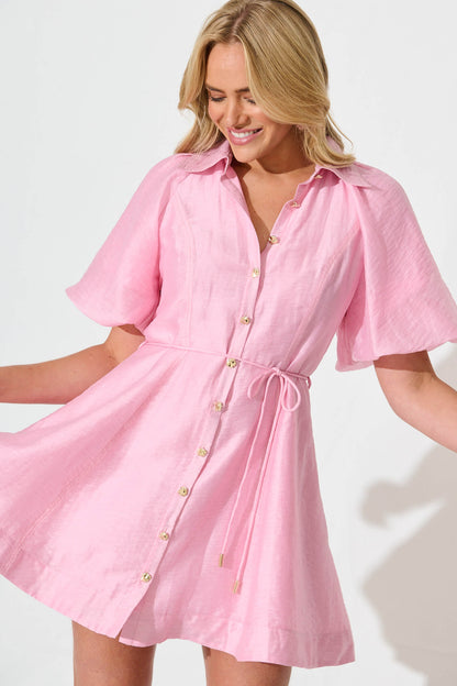 Admirer Shirt Dress in Pink Organza