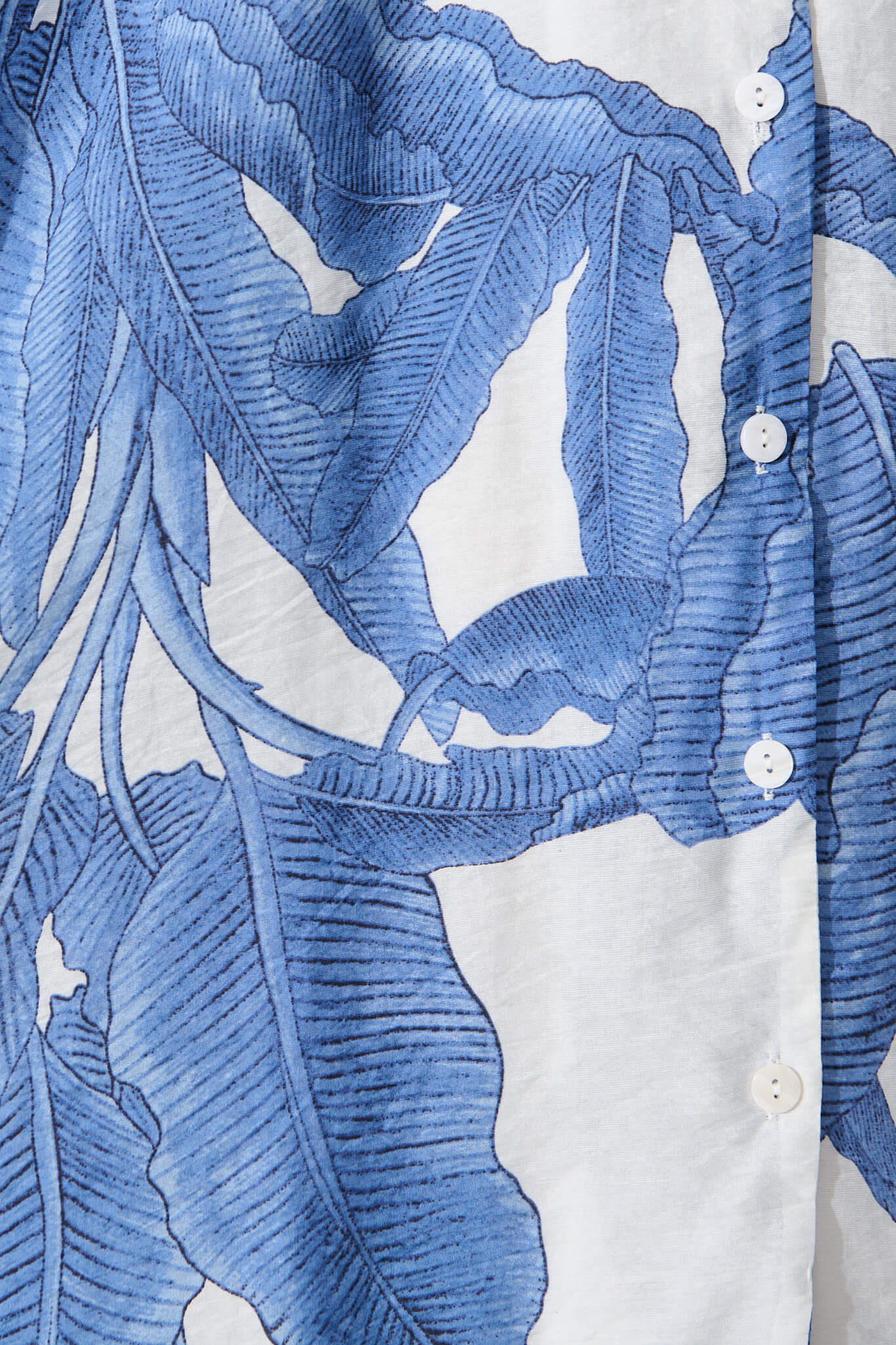 My Sweet Midi Shirt Dress In White With Blue Leaf Print