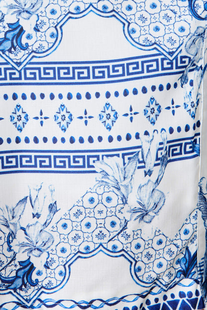 Cameilla Shirt Dress in White with Blue Floral Border