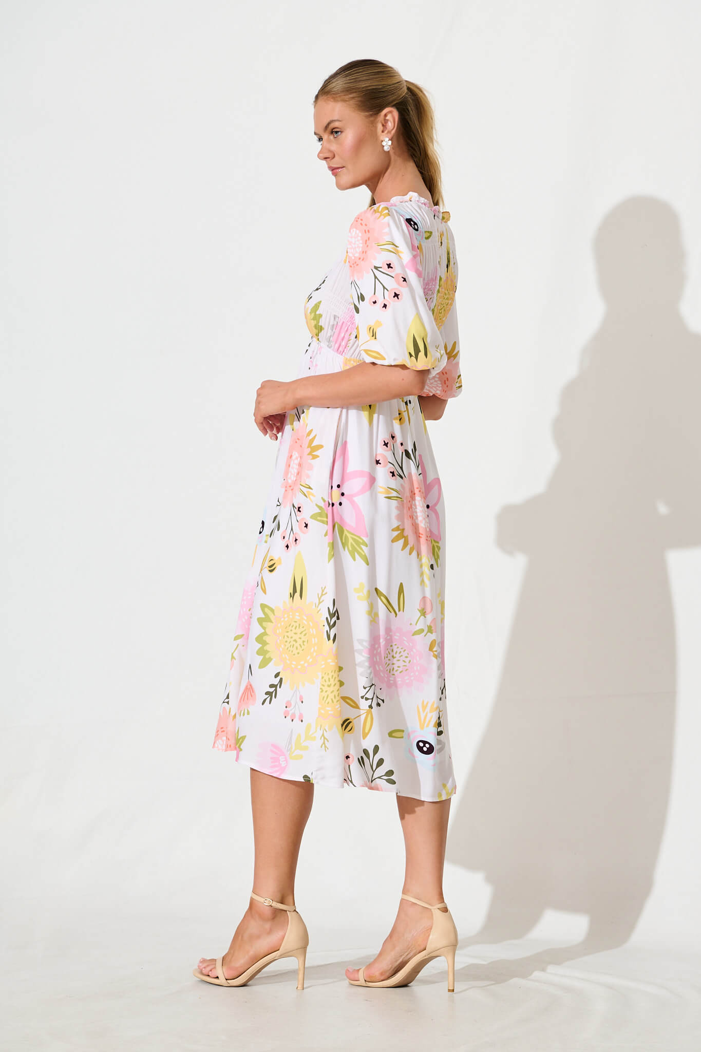 Zoisa Midi Dress in Cream Multi Floral