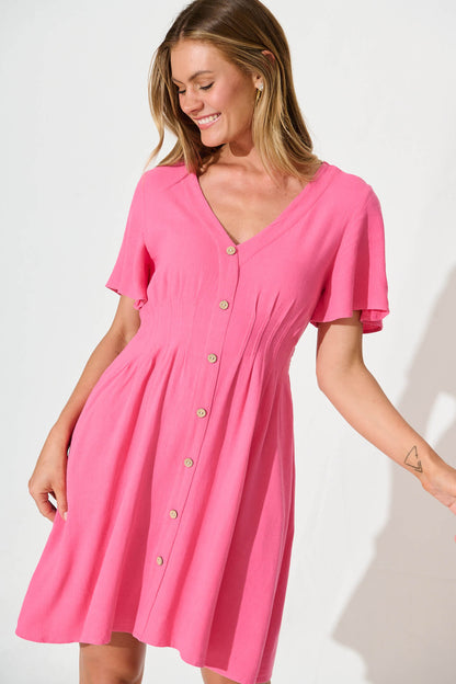 Amaya Dress in Pink Linen Bend