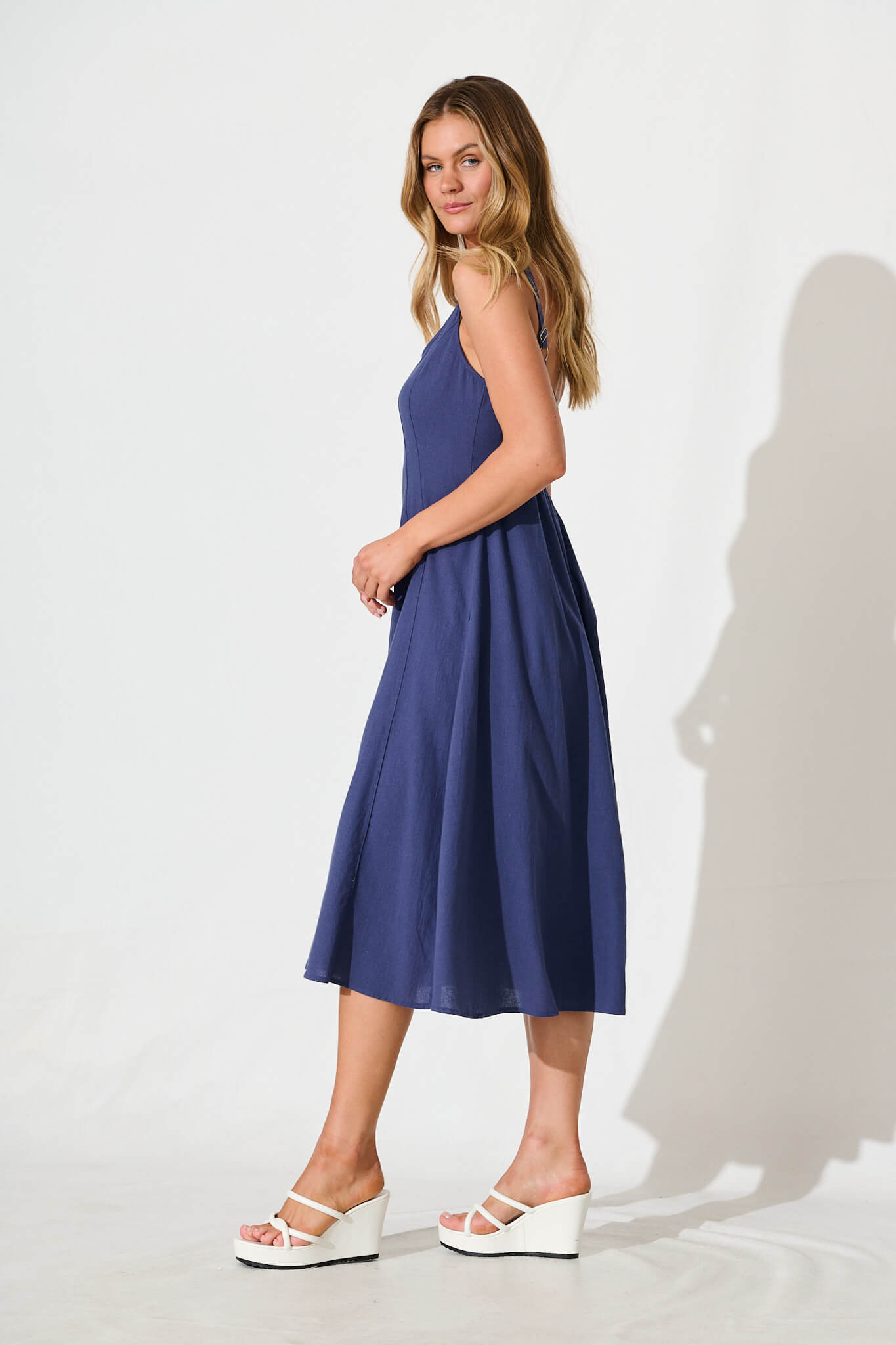 Shaima Midi Sundress In Navy Cotton