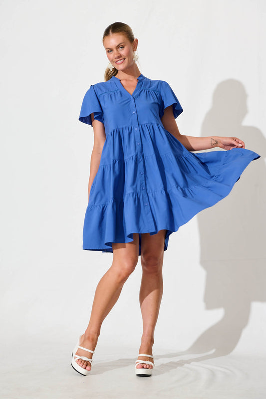 Rosino Smock Dress in Blue Cotton