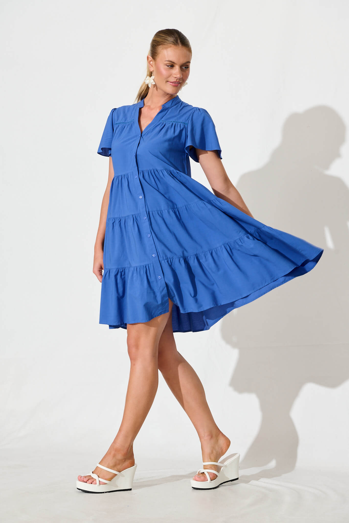 Rosino Smock Dress in Blue Cotton
