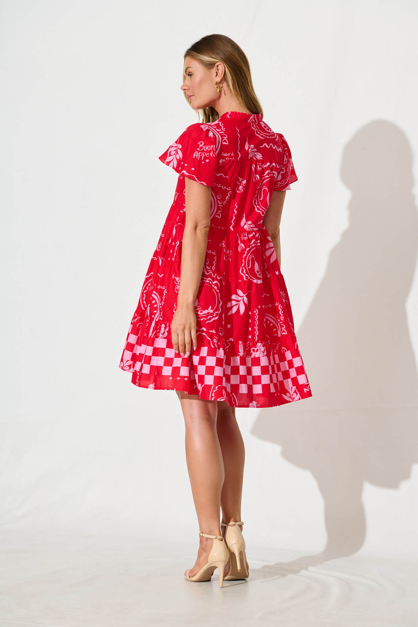 Saldana Smock in Red with Pink Border Print Cotton