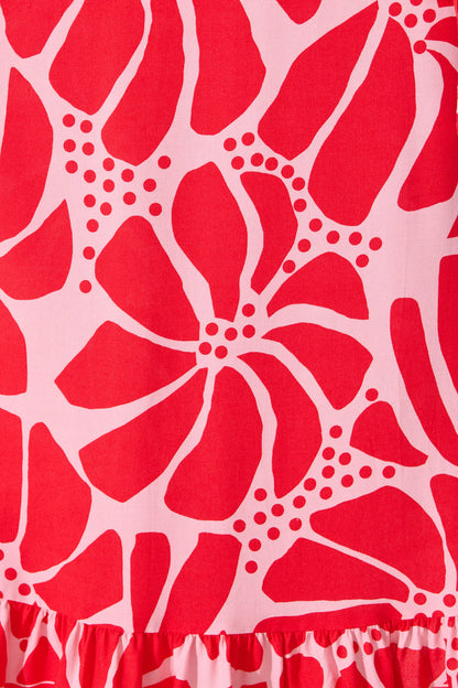 Aiken Midi Dress in Pink and Red Floral