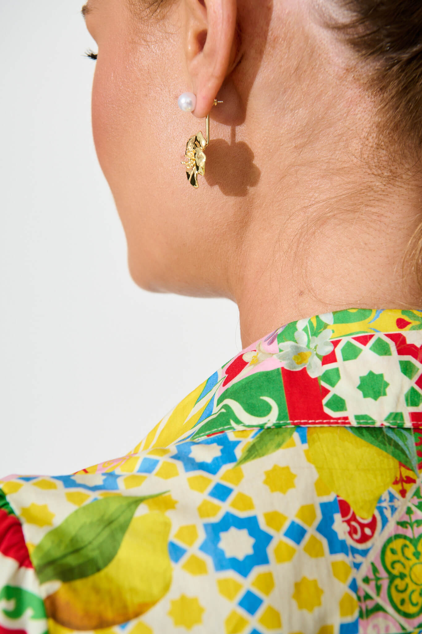 Laramie Ear Jacket in Gold Flower with Pearl