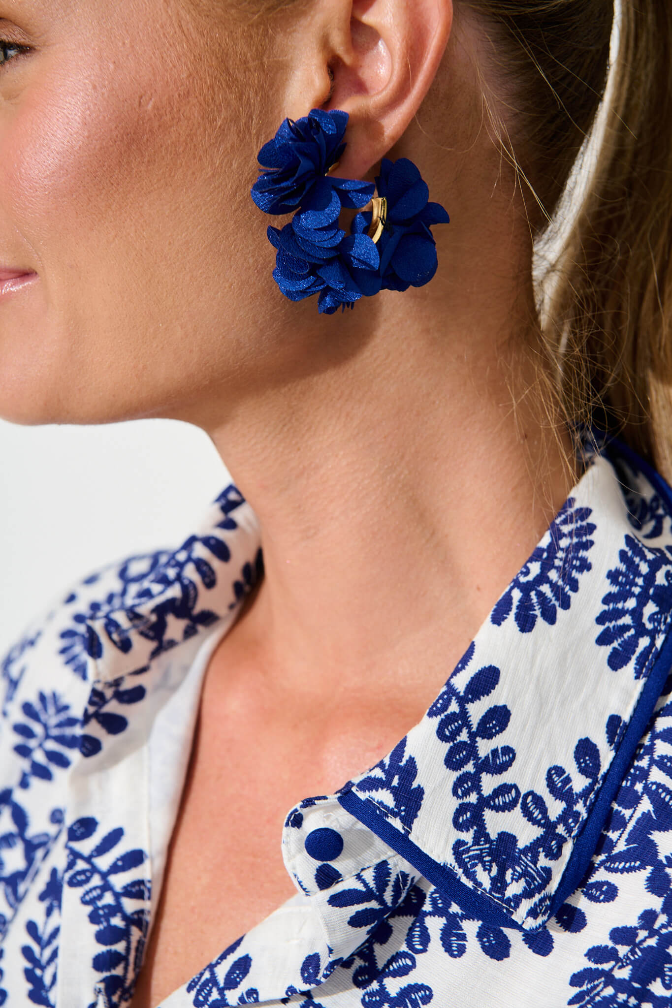 Davika Hoop Earring in Navy Petals