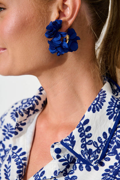 Davika Hoop Earring in Navy Petals