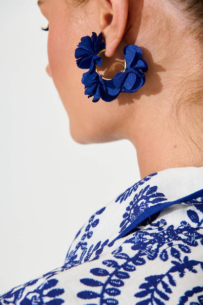 Davika Hoop Earring in Navy Petals