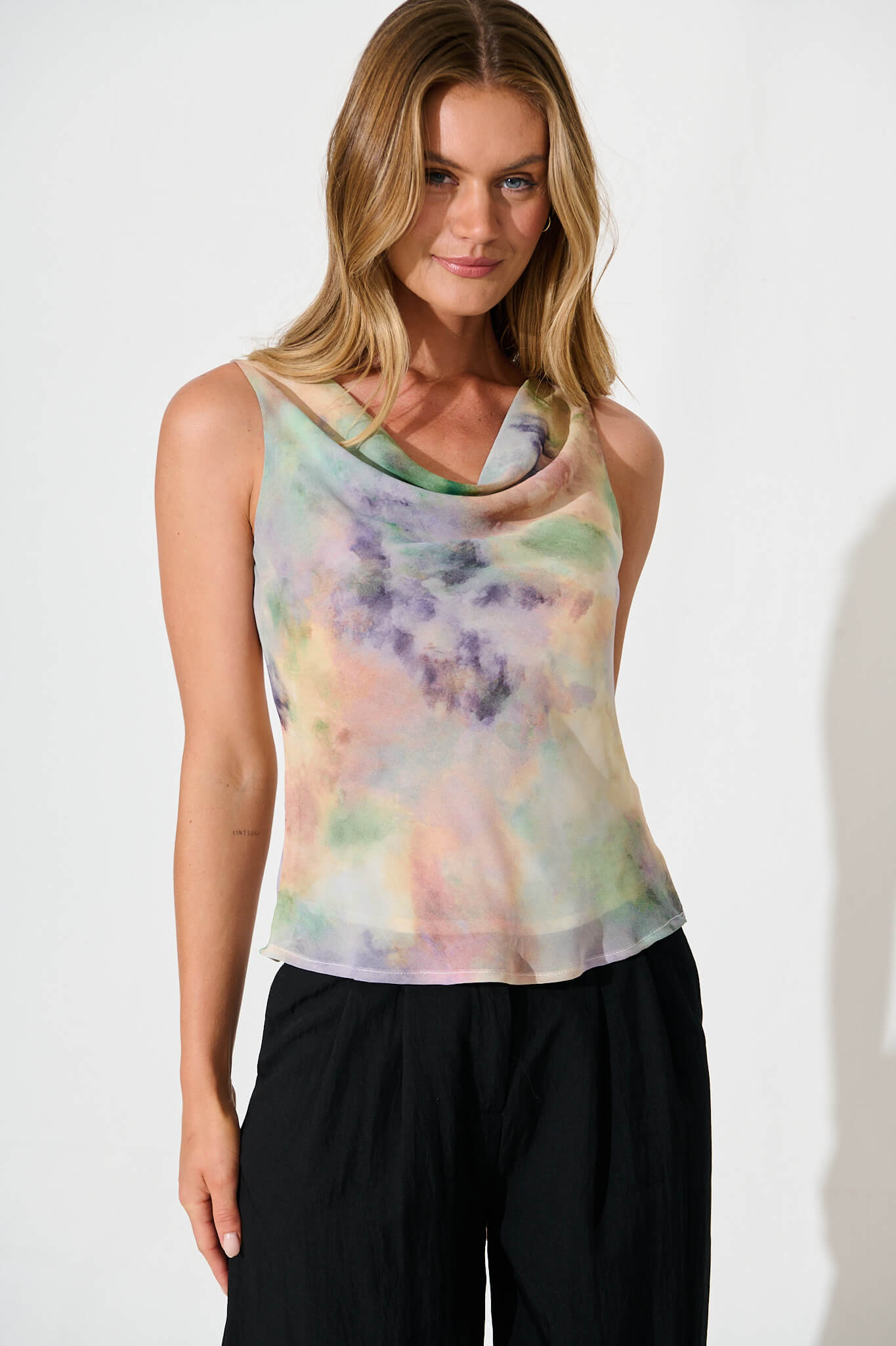 Delano Top in Purple Multi Watercolor Chiffon