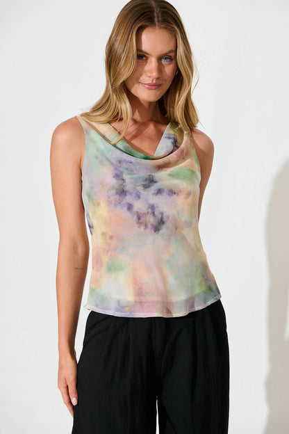 Delano Top in Purple Multi Watercolor Chiffon