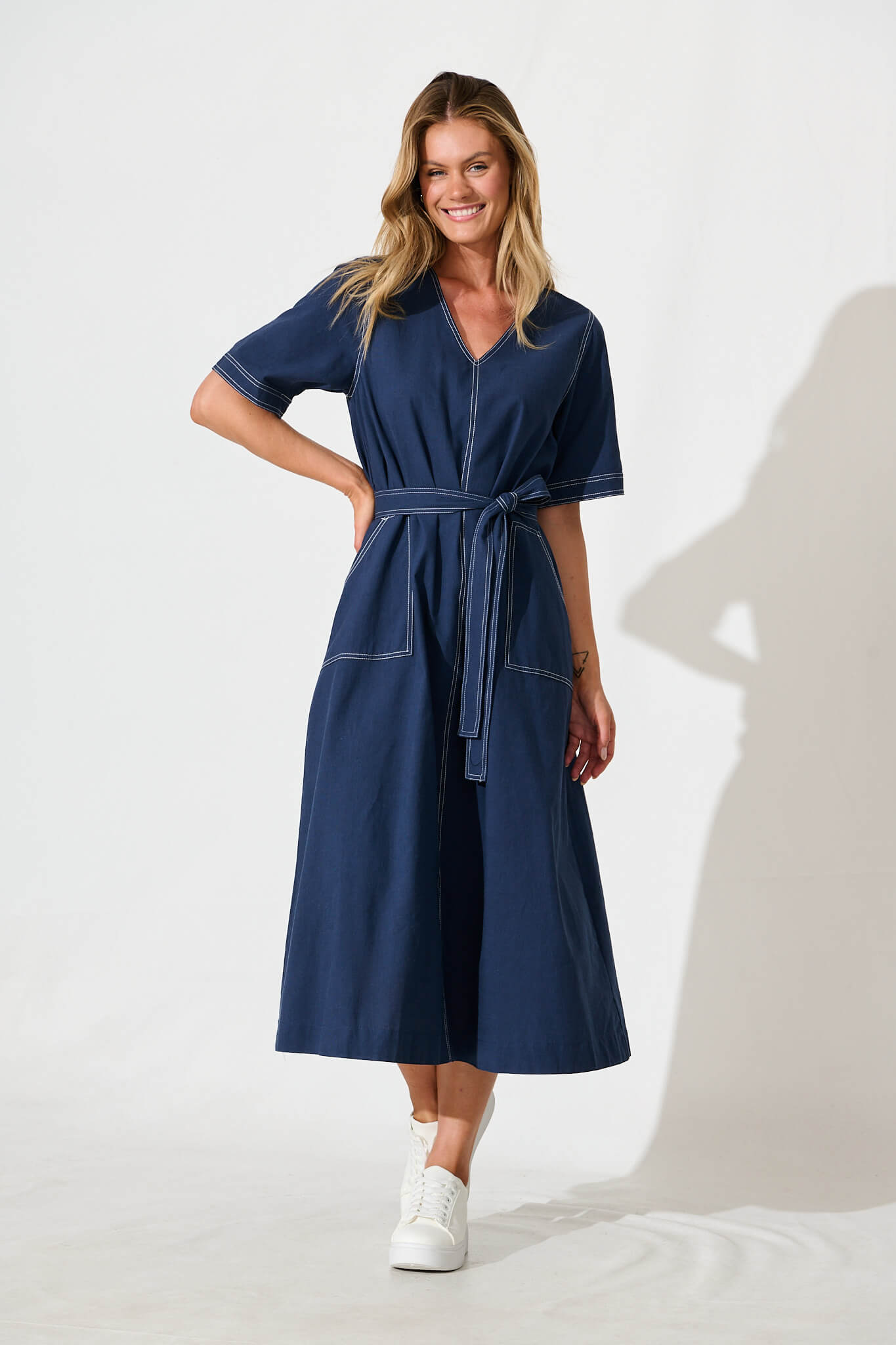 Rohini Midi Dress in Navy Cotton