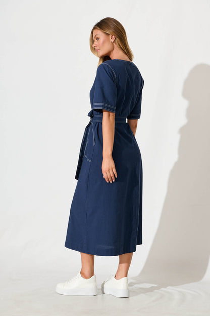 Rohini Midi Dress in Navy Cotton