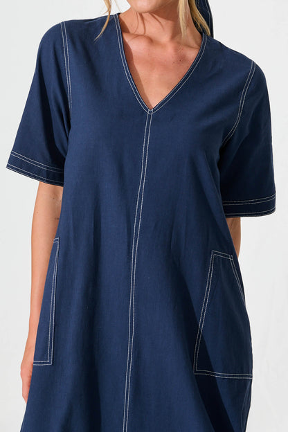 Rohini Midi Dress in Navy Cotton