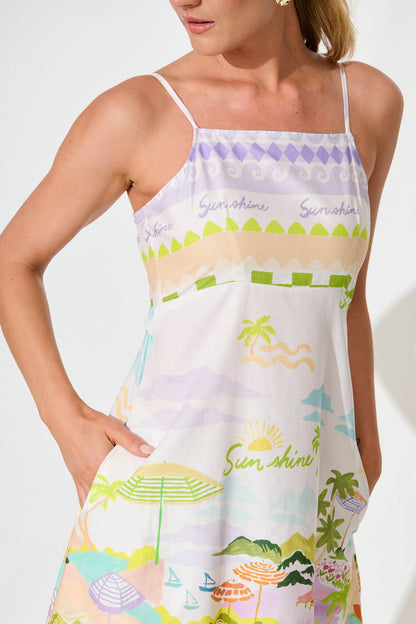 Kailana Maxi Sundress in Tropical Border Print Cotton