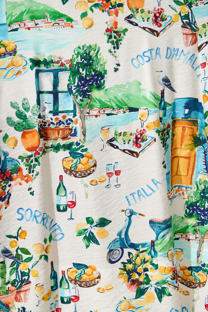 Shelly Midi Dress in White with Multi Summer Print